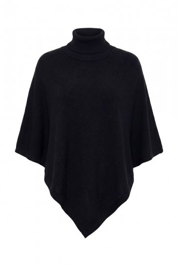 Ulla Popken 855277 Gebreide poncho met puntzoom en boothals Zwart - Poncho's & capes - 
