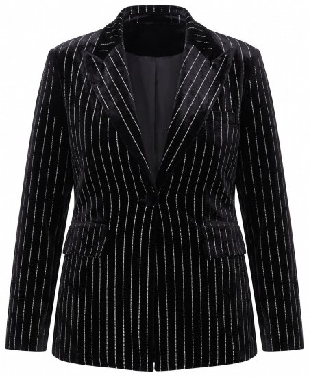 Ulla Popken 855499 Fluwelen blazer met strass Zwart - Blazers - Damesblazers in grote maten