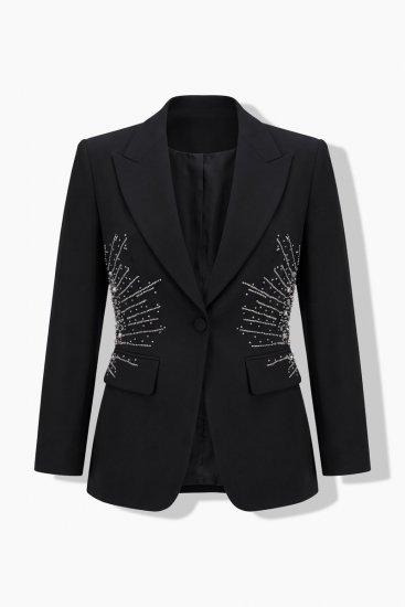 Ulla Popken 855550 Getailleerde blazer met glittersteentjes Zwart - Blazers - Damesblazers in grote maten