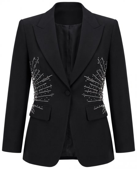 Ulla Popken 855550 Getailleerde blazer met glittersteentjes Zwart - Blazers - Damesblazers in grote maten