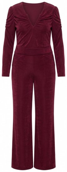 Ulla Popken 855622 Jumpsuit met lange mouwen en V-hals Wijnrood - Jumpsuits - Grote Maten Jumpsuits voor Dames