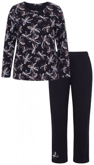 Ulla Popken 856134 Pyjama met bloemenprint Zwart - Pyjama's en Loungewear - 