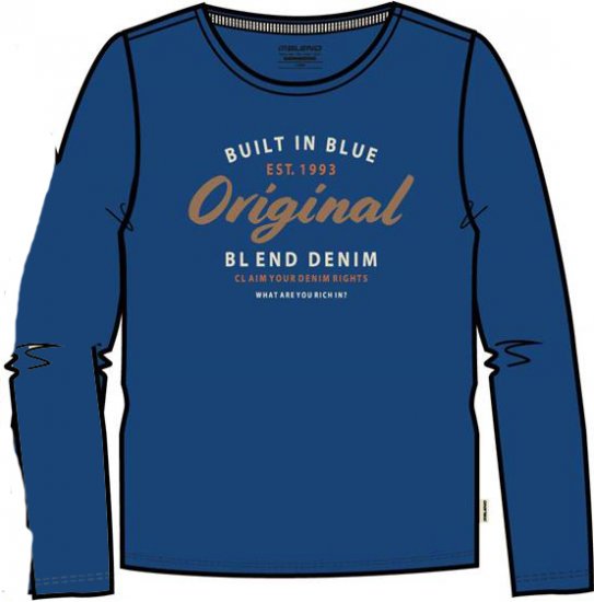 Blend Long Sleeve T-Shirt 4933 True Blue - T-shirts - Grote Maten T-shirts Heren