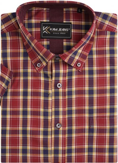 Kam Jeans 6282 Casual SS Check Shirt Wine - Hemden - Overhemden Grote Maten Heren