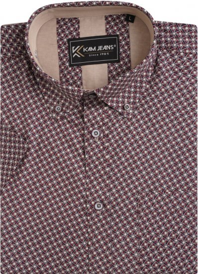 Kam Jeans 6280 All Over Geo Print Shirt Burgundy - Hemden - Overhemden Grote Maten Heren