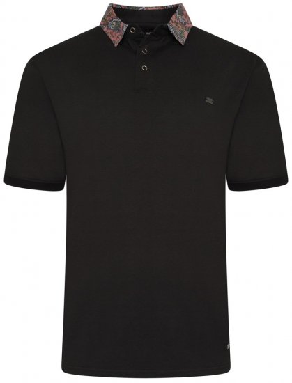 Kam Jeans 5485 Jersey Polo with Floral Collar Black - Polo shirts - Grote Maten Poloshirts Heren
