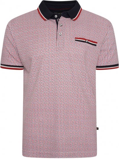 Kam Jeans 5487 Dobby Print Pique Polo Red - Polo shirts - Grote Maten Poloshirts Heren