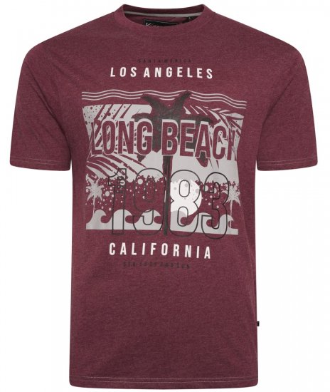 Kam Jeans 5729 Long Beach Print T-Shirt Burgundy - T-shirts - Grote Maten T-shirts Heren