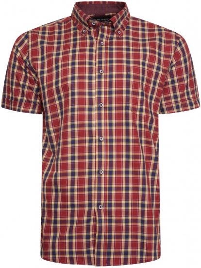 Kam Jeans 6282 Casual SS Check Shirt Wine - Hemden - Overhemden Grote Maten Heren