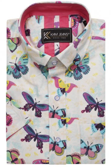 Kam Jeans 6044 Butterfly Digital Short Sleeve Print Shirt Multi-Colored - Hemden - Overhemden Grote Maten Heren