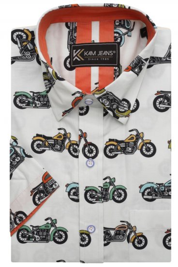Kam Jeans 6043 Motorbike Digital Print Short Sleeve Shirt Multi-Colored - Hemden - Overhemden Grote Maten Heren