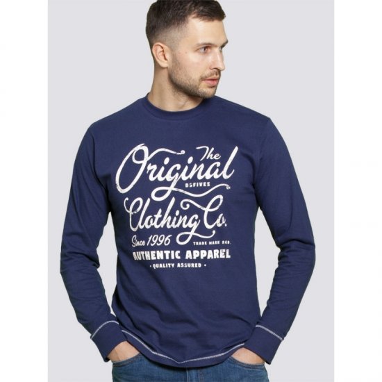 D555 Austin Long Sleeve T-shirt Navy - T-shirts - Grote Maten T-shirts Heren