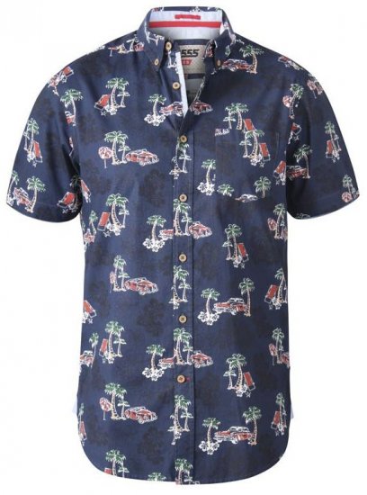 D555 Avenger Classic Car And Palm Tree Short Sleeve Shirt Navy - Hemden - Overhemden Grote Maten Heren
