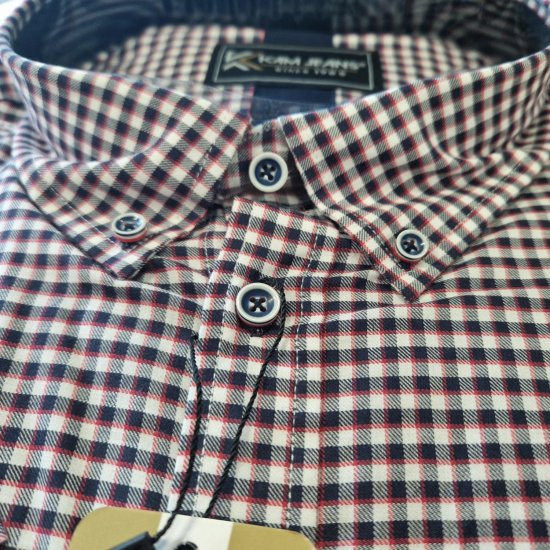 Kam Jeans 6302 Casual Gingham Check Shirt Navy - Hemden - Overhemden Grote Maten Heren