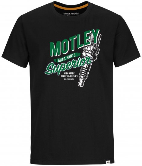 Motley Denim Derry T-shirt Green on Black - T-shirts - Grote Maten T-shirts Heren