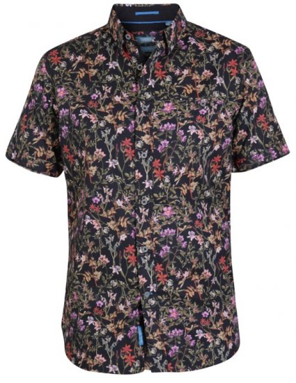 D555 Emmet Floral Shirt Black - Hemden - Overhemden Grote Maten Heren