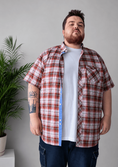 Kam Jeans 6368 Checked Short Sleeve Shirt Red - Hemden - Overhemden Grote Maten Heren