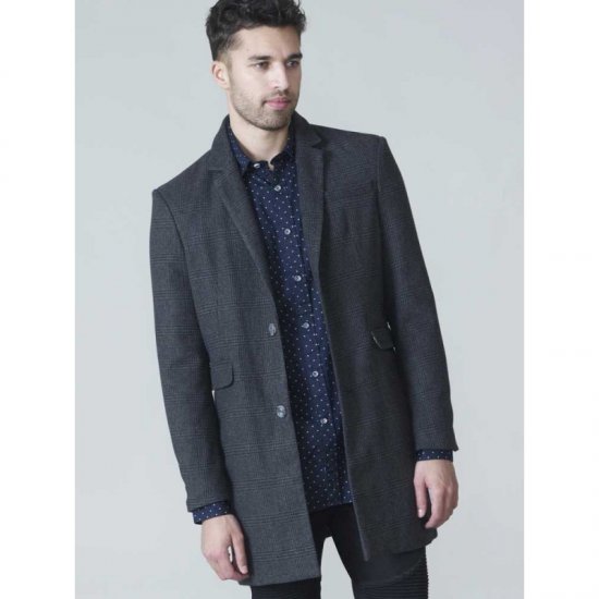 D555 Terry Checked Overcoat Charcoal - Jassen - Grote Maten Herenjassen