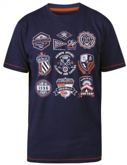 D555 Greenwood Printed Badges Crew Neck T-Shirt Navy - T-shirts - Grote Maten T-shirts Heren