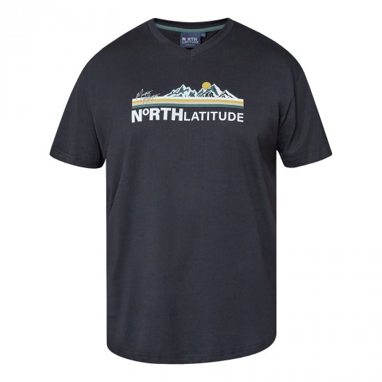 North Latitude Mountain T-Shirt V-Neck Zwart - TALL T-shirts - Extra lange T-shirts voor heren