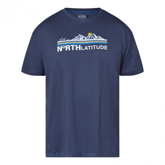 North Latitude Mountain T-Shirt V-Neck Navyblauw - TALL T-shirts - Extra lange T-shirts voor heren