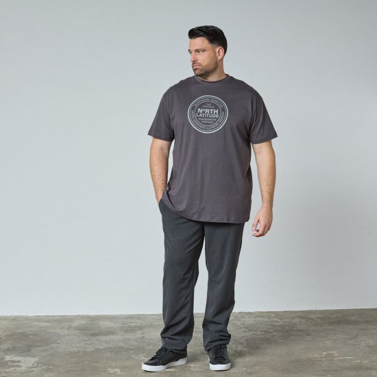 North Latitude T-Shirt Grijs/Houtskoolkleur - TALL T-shirts - Extra lange T-shirts voor heren