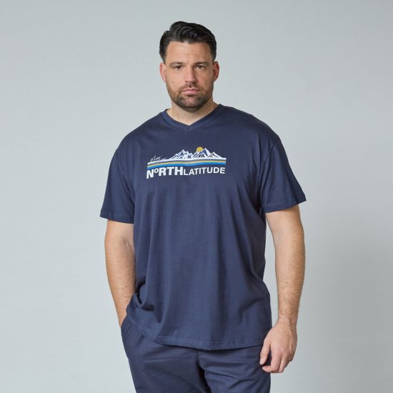 North Latitude Mountain T-Shirt V-Neck Navyblauw - T-shirts - Grote Maten T-shirts Heren
