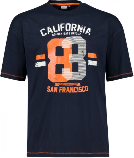 Adamo Golden Gate Comfort Fit Printed T-shirt Navy - T-shirts - Grote Maten T-shirts Heren