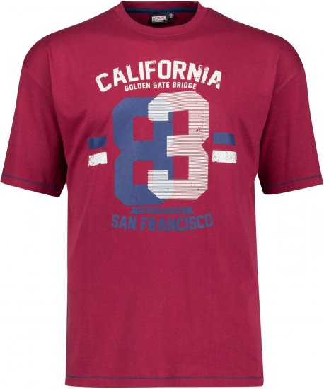 Adamo Golden Gate Comfort Fit Printed T-shirt Burgundy - T-shirts - Grote Maten T-shirts Heren