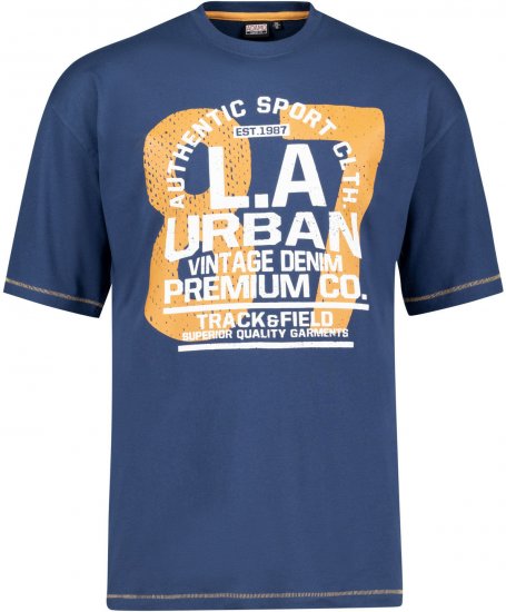 Adamo Urban Comfort Fit Printed T-shirt Denim Blue - T-shirts - Grote Maten T-shirts Heren