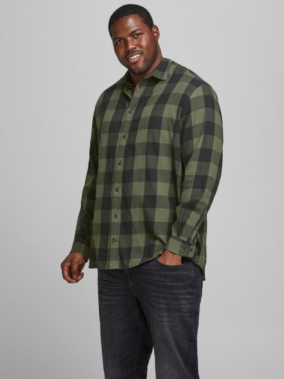 Jack & Jones Gingham L/S Shirt Dusty Olive - Hemden - Overhemden Grote Maten Heren