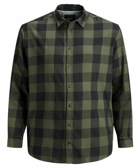 Jack & Jones Gingham L/S Shirt Dusty Olive - Hemden - Overhemden Grote Maten Heren