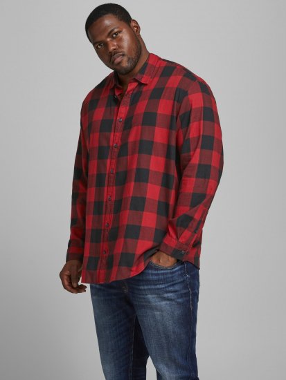 Jack & Jones Gingham Shirt L/S Brick Red - Hemden - Overhemden Grote Maten Heren
