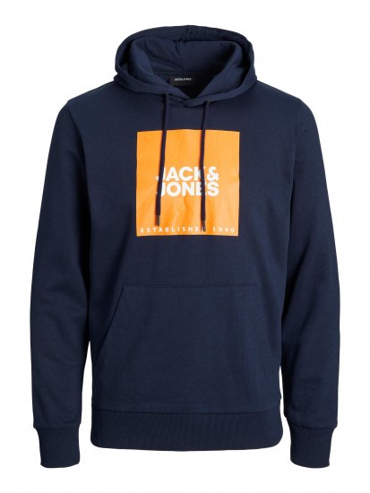 Jack & Jones JJLOCK SWEAT HOOD Navy/Orange - Sweaters & hoodies - Sweaters & Hoodies Grote Maten Heren