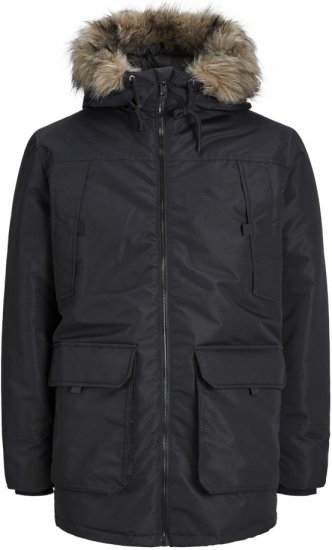 Jack & Jones CONSTRUCT Windproof Fur Parka Black - Jassen - Grote Maten Herenjassen