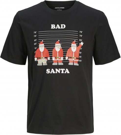 Jack & Jones XMAS Funny Bad Santa T-Shirt Black - T-shirts - Grote Maten T-shirts Heren