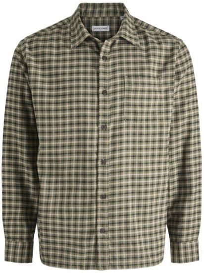 Jack & Jones Mini Check Long Sleeve Shirt Dusty Olive - Hemden - Overhemden Grote Maten Heren