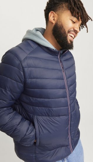Jack & Jones SPRINT True Red Stitches Quilted Collar Jacket Navy Blazer - Jassen - Grote Maten Herenjassen