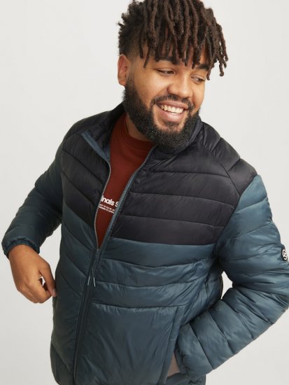 Jack & Jones SPRINT Black Blocking Quilted Collar Jacket Teal - Jassen - Grote Maten Herenjassen