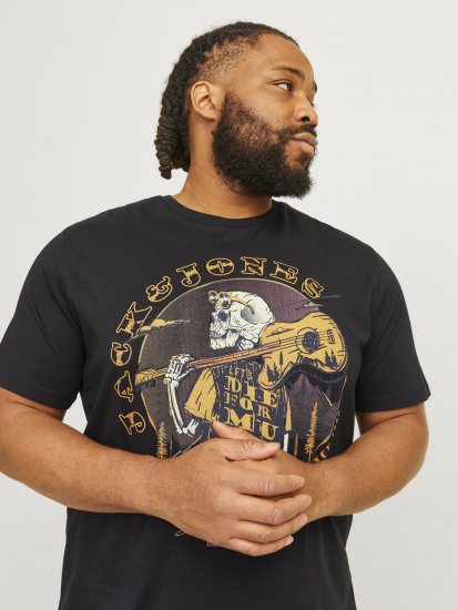 Jack & Jones JJSKULL ROCK T-Shirt Black - T-shirts - Grote Maten T-shirts Heren