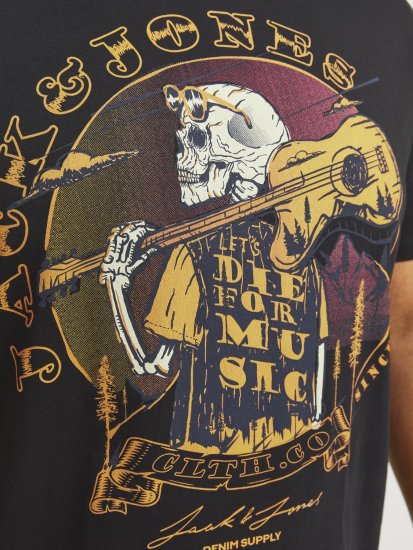 Jack & Jones JJSKULL ROCK T-Shirt Black - T-shirts - Grote Maten T-shirts Heren