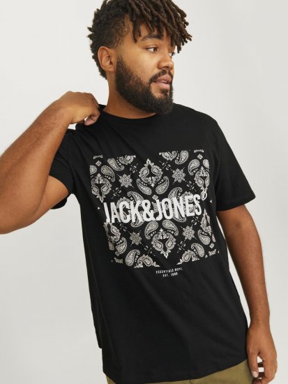 Jack & Jones JJPAISLEY T-Shirt Black - T-shirts - Grote Maten T-shirts Heren