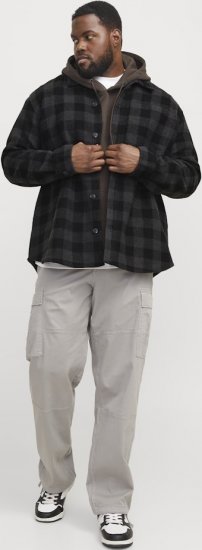 Jack & Jones ZAC BRUSHED Long Sleeve OVERSHIRT Grey - Hemden - Overhemden Grote Maten Heren