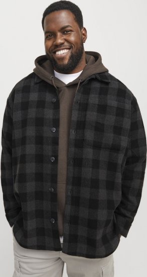 Jack & Jones ZAC BRUSHED Long Sleeve OVERSHIRT Grey - Hemden - Overhemden Grote Maten Heren