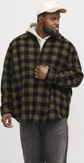 Jack & Jones ZAC Brushed Long Sleeve Overshirt Green - Hemden - Overhemden Grote Maten Heren