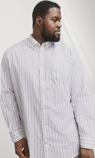 Jack & Jones OXFORD LS Shirt Striped White - Hemden - Overhemden Grote Maten Heren
