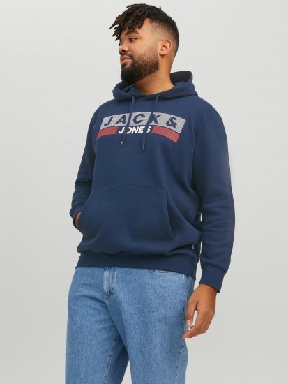 Jack & Jones CORP LOGO PLAY 4 Print Hoodie Navy Blazer - Sweaters & hoodies - Sweaters & Hoodies Grote Maten Heren