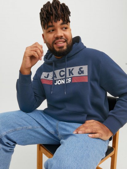 Jack & Jones CORP LOGO PLAY 4 Print Hoodie Navy Blazer - Sweaters & hoodies - Sweaters & Hoodies Grote Maten Heren