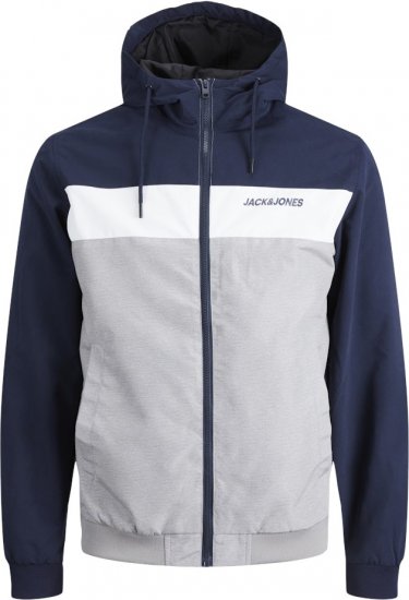 Jack & Jones RUSH White/Grey Blocking Bomber Jacket with Hood Navy Blazer - Jassen - Grote Maten Herenjassen
