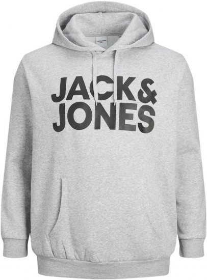 Jack & Jones CORP LOGO Large Print Hoodie Light Grey Melange - Sweaters & hoodies - Sweaters & Hoodies Grote Maten Heren